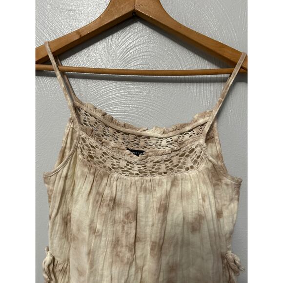 Black Tape Tank Cream Tan Crochet Neck Side Tie Sleeveless Babydoll Top Small - Picture 2 of 11
